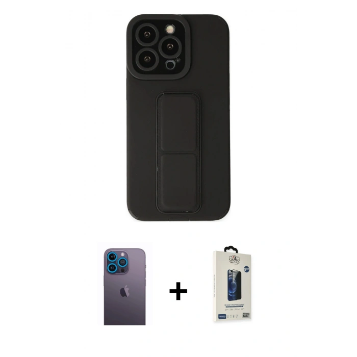 MARSİLYAN™- iPhone 13 Pro Max Kılıf Çekirdek Yansıma - Siyah Bilvis Hayalet Cam Ekran Koruyucu + Neon Fosforlu Kamera Lens - MI