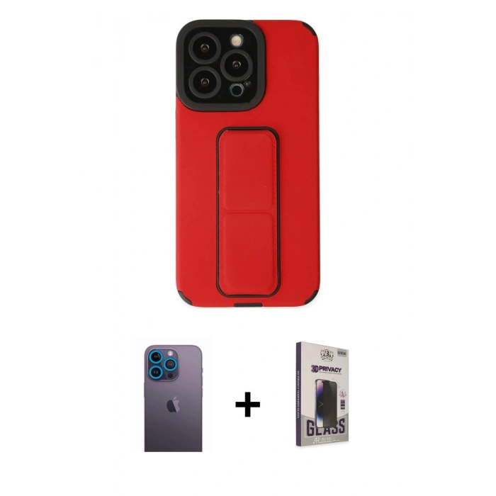 MARSİLYAN™- iPhone 13 Pro Max Kılıf Çekirdek Yansıma - Siyah Bilvis Hayalet Cam Ekran Koruyucu + Mavi Neon Fosforlu Kamera Lens