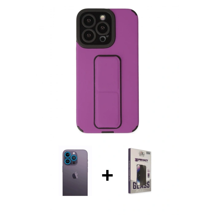 MARSİLYAN™- iPhone 13 Pro Max Kılıf Çekirdek Yansıma - Siyah Bilvis Hayalet Cam Ekran Koruyucu + Mavi Neon Fosforlu Kamera Lens