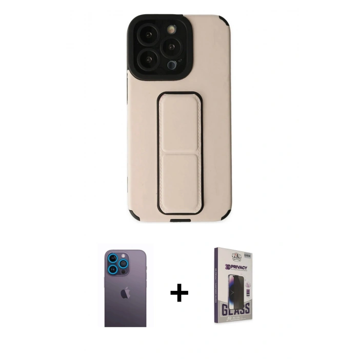 MARSİLYAN™- iPhone 13 Pro Max Kılıf Çekirdek Yansıma - Siyah Bilvis Hayalet Cam Ekran Koruyucu + Mavi Neon Fosforlu Kamera Lens