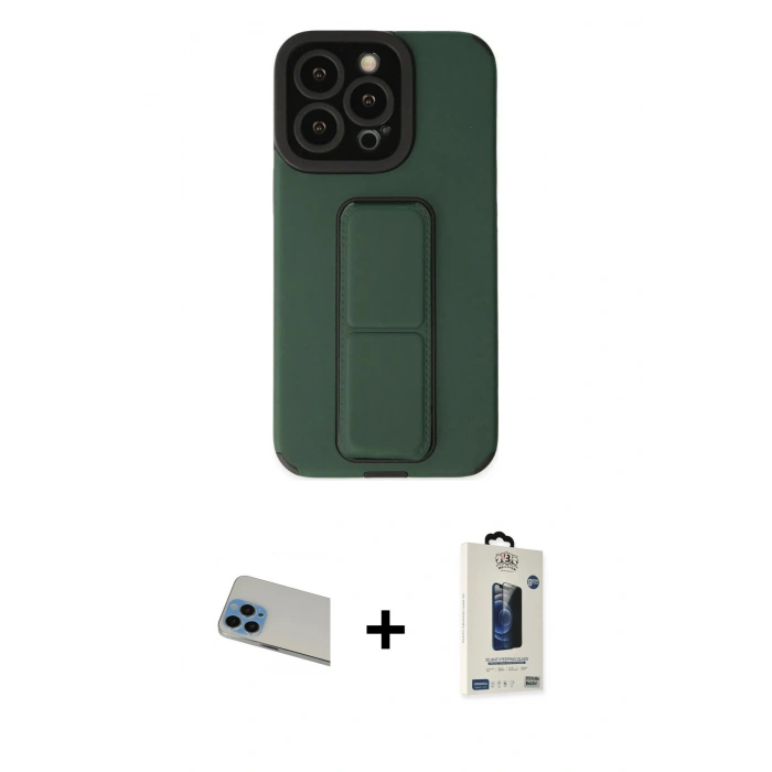MARSİLYAN™- iPhone 13 Pro Max Kılıf Çekirdek Yansıma - Siyah Bilvis Hayalet Cam Ekran Koruyucu + Rainbow Kamera Lens Koruma Cam - MI