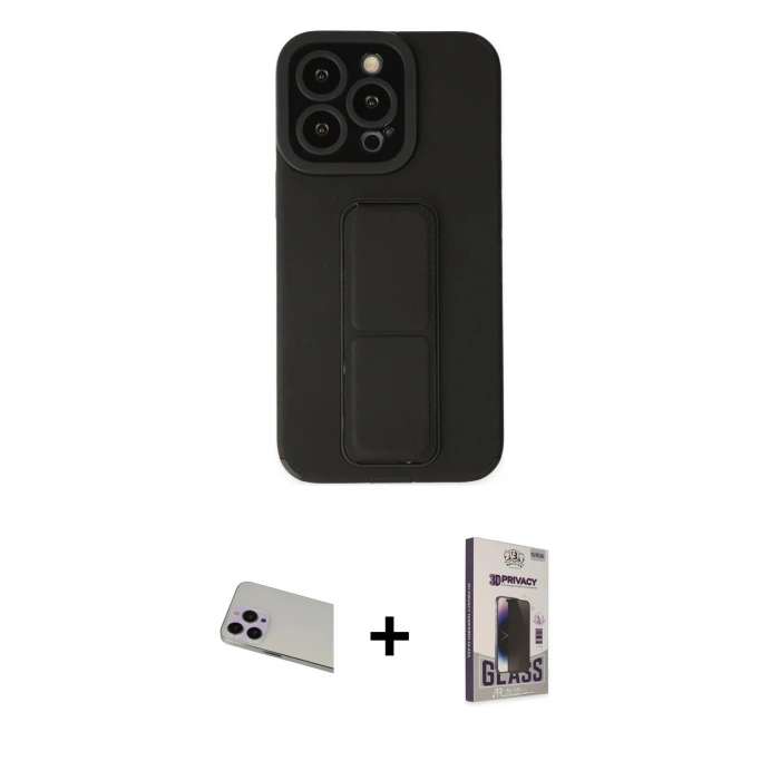 MARSİLYAN™- iPhone 13 Pro Max Kılıf Çekirdek Yansıma - Siyah Bilvis Hayalet Cam Ekran Koruyucu + Rainbow Kamera Lens Koruma Cam - MR