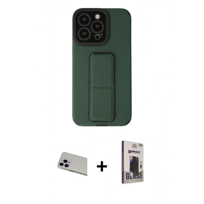 MARSİLYAN™- iPhone 13 Pro Max Kılıf Çekirdek Yansıma - Siyah Bilvis Hayalet Cam Ekran Koruyucu + Rainbow Kamera Lens Koruma Cam - MR