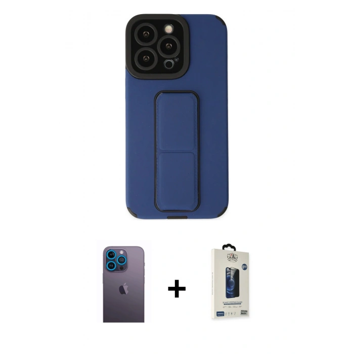 MARSİLYAN™- iPhone 13 Pro Max Kılıf Çekirdek Yansıma - Siyah Bilvis Hayalet Cam Ekran Koruyucu + Neon Fosforlu Kamera Lens - MI