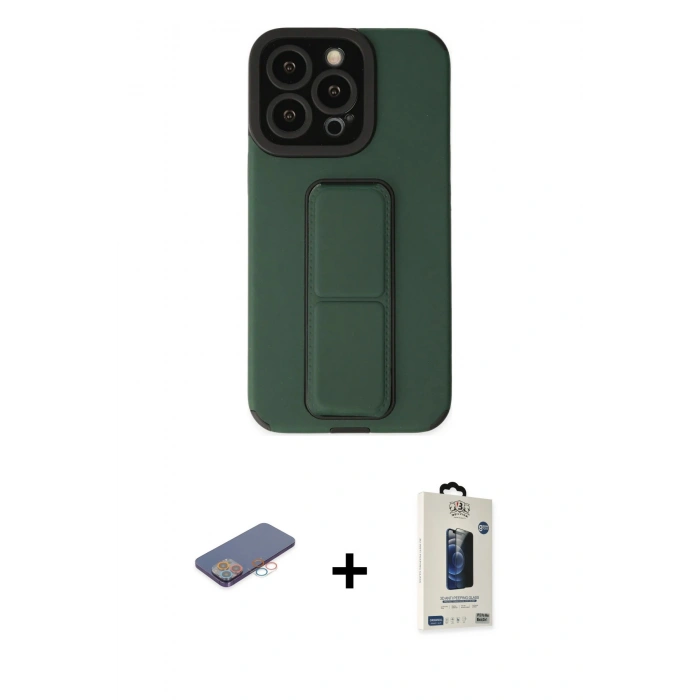 MARSİLYAN™- iPhone 13 Pro Max Kılıf Çekirdek Yansıma - Siyah Bilvis Hayalet Cam Ekran Koruyucu + Renkli Kamera Lens Koruma Cam - PE