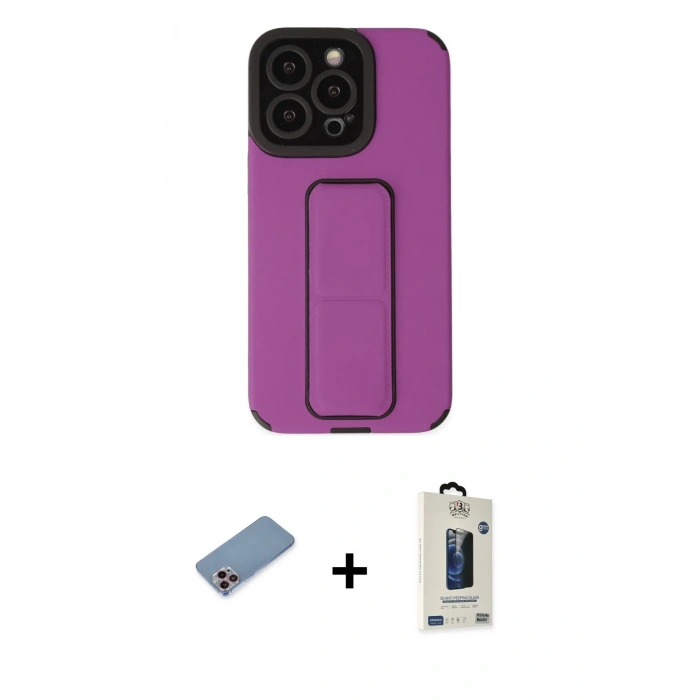 MARSİLYAN™- iPhone 13 Pro Max Kılıf Çekirdek Yansıma - Siyah Bilvis Hayalet Cam Ekran Koruyucu + Shine Kamera Lens Koruma Cam - PE