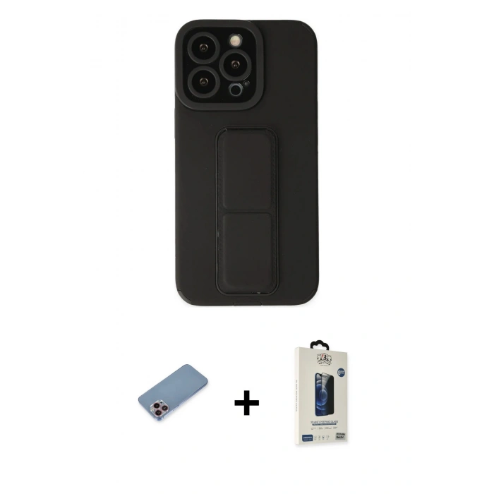 MARSİLYAN™- iPhone 13 Pro Max Kılıf Çekirdek Yansıma - Siyah Bilvis Hayalet Cam Ekran Koruyucu + Shine Kamera Lens Koruma Cam - PE