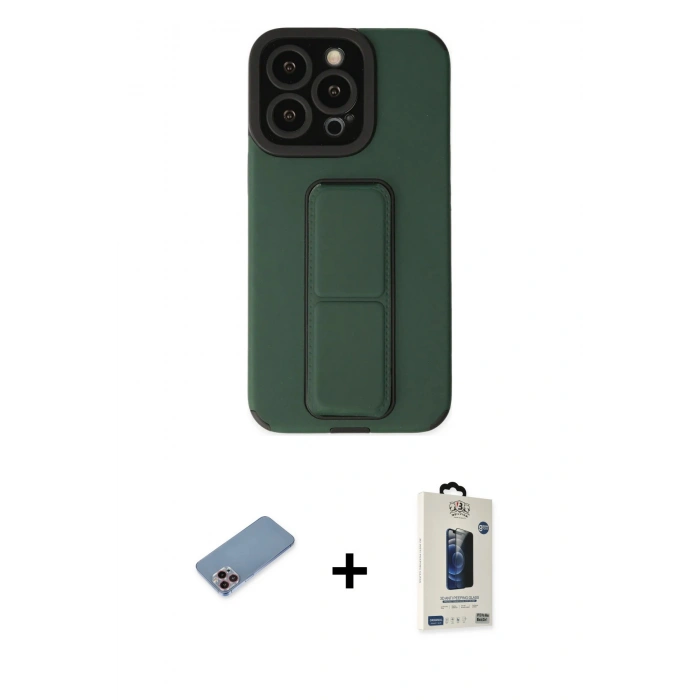 MARSİLYAN™- iPhone 13 Pro Max Kılıf Çekirdek Yansıma - Siyah Bilvis Hayalet Cam Ekran Koruyucu + Shine Kamera Lens Koruma Cam - PE