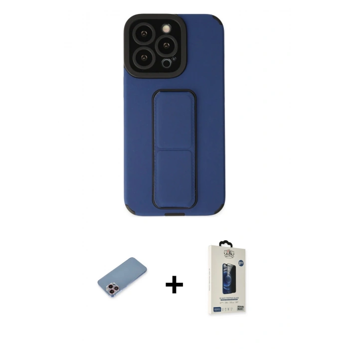 MARSİLYAN™- iPhone 13 Pro Max Kılıf Çekirdek Yansıma - Siyah Bilvis Hayalet Cam Ekran Koruyucu + Shine Kamera Lens Koruma Cam - PE