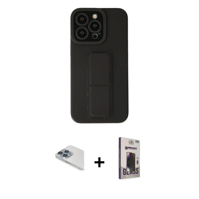 MARSİLYAN™- iPhone 13 Pro Max Kılıf Çekirdek Yansıma - Siyah Bilvis Hayalet Cam Ekran Koruyucu + Pers Alüminyum Kamera Lens - SABE