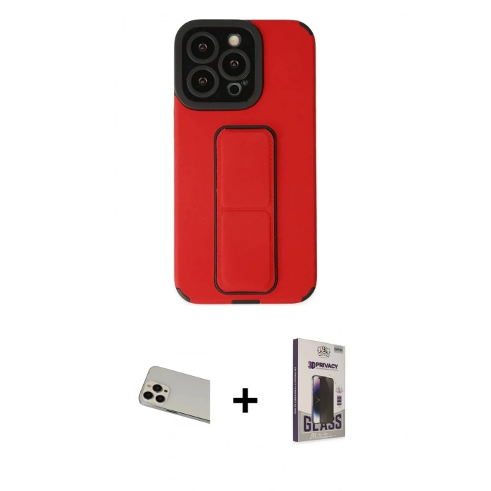MARSİLYAN™- iPhone 13 Pro Max Kılıf Çekirdek Yansıma - Siyah Bilvis Hayalet Cam Ekran Koruyucu + Rainbow Kamera Lens Koruma Cam - REGD