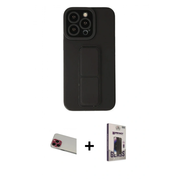 MARSİLYAN™- iPhone 13 Pro Max Kılıf Çekirdek Yansıma - Siyah Bilvis Hayalet Cam Ekran Koruyucu + Rainbow Kamera Lens Koruma Cam - KI