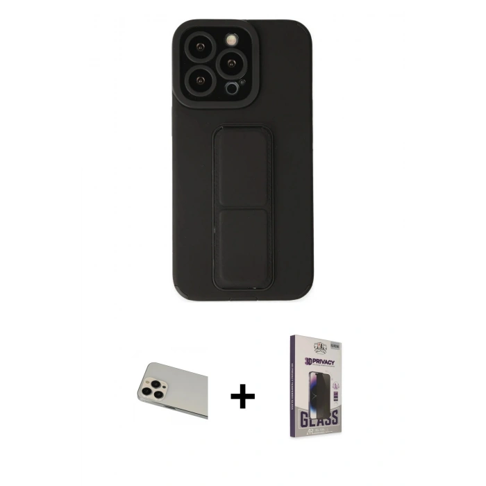 MARSİLYAN™- iPhone 13 Pro Max Kılıf Çekirdek Yansıma - Siyah Bilvis Hayalet Cam Ekran Koruyucu + Rainbow Kamera Lens Koruma Cam - REGD