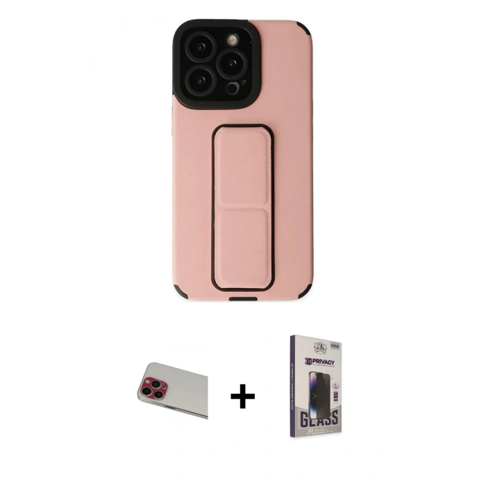 MARSİLYAN™- iPhone 13 Pro Max Kılıf Çekirdek Yansıma - Siyah Bilvis Hayalet Cam Ekran Koruyucu + Rainbow Kamera Lens Koruma Cam - KI