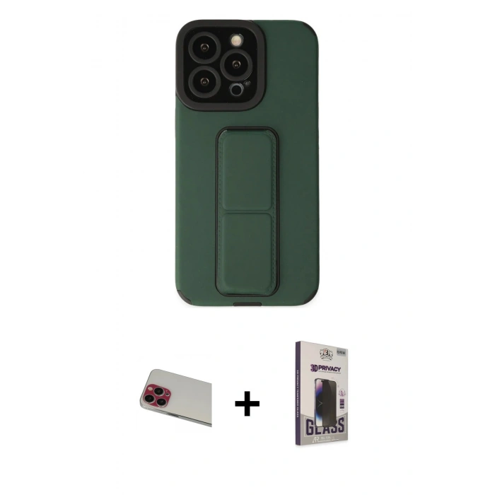 MARSİLYAN™- iPhone 13 Pro Max Kılıf Çekirdek Yansıma - Siyah Bilvis Hayalet Cam Ekran Koruyucu + Rainbow Kamera Lens Koruma Cam - KI