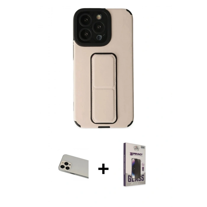 MARSİLYAN™- iPhone 13 Pro Max Kılıf Çekirdek Yansıma - Siyah Bilvis Hayalet Cam Ekran Koruyucu + Rainbow Kamera Lens Koruma Cam - REGD