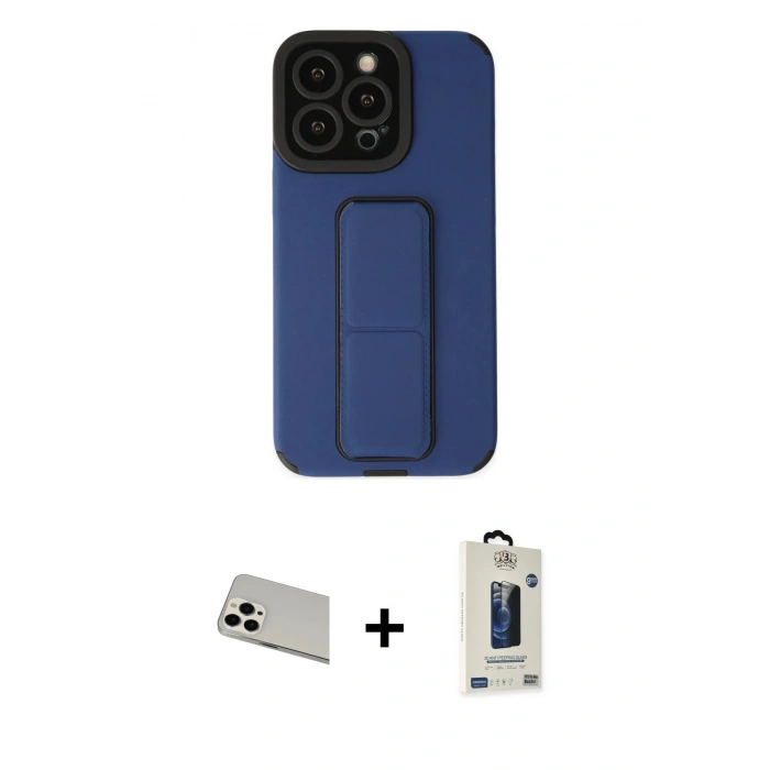 MARSİLYAN™- iPhone 13 Pro Max Kılıf Çekirdek Yansıma - Siyah Bilvis Hayalet Cam Ekran Koruyucu + Rainbow Kamera Lens Koruma Cam - BZ