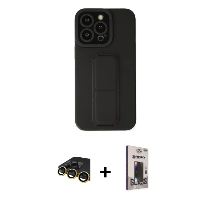 MARSİLYAN™- iPhone 13 Pro Max Kılıf Çekirdek Yansıma - Siyah Bilvis Hayalet Cam Ekran Koruyucu + Raze Metal Kamera Lens - GD