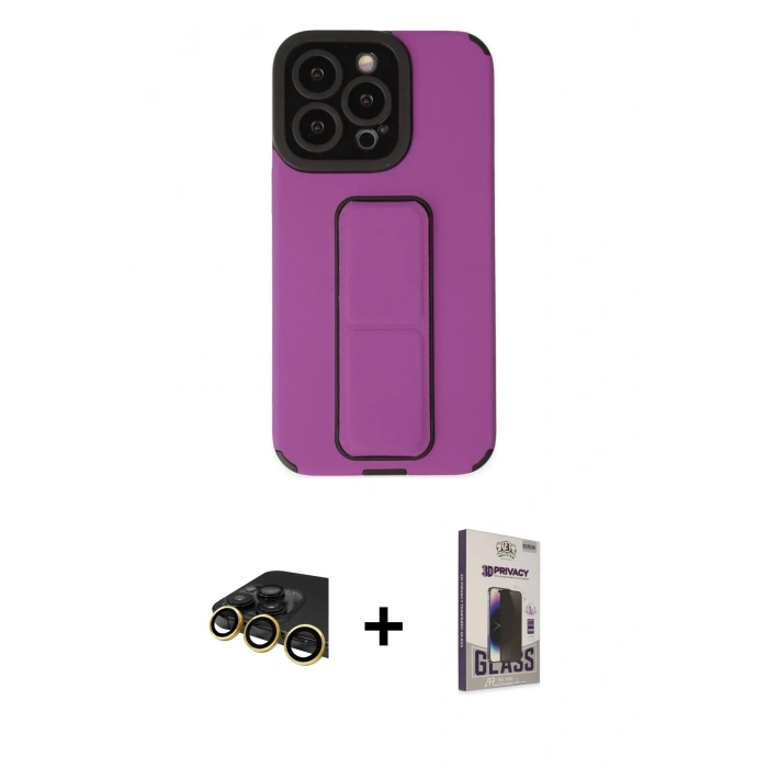MARSİLYAN™- iPhone 13 Pro Max Kılıf Çekirdek Yansıma - Siyah Bilvis Hayalet Cam Ekran Koruyucu + Raze Metal Kamera Lens - GD