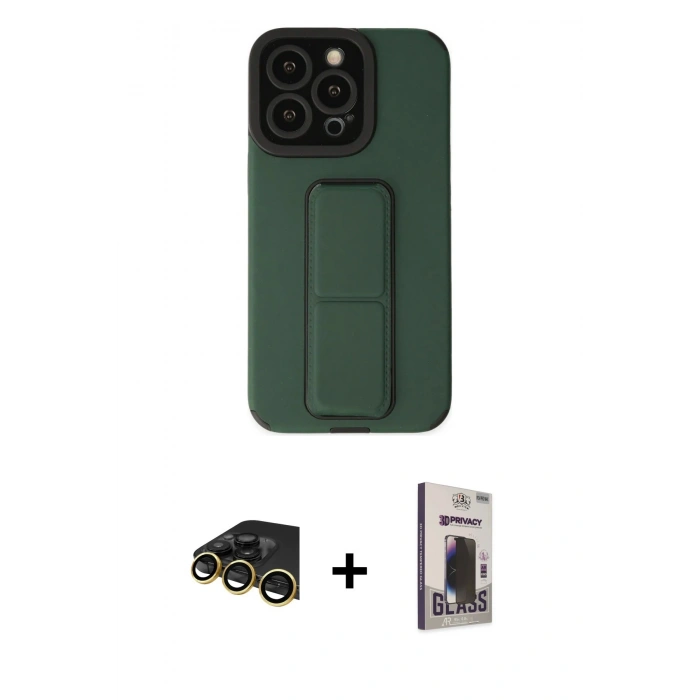 MARSİLYAN™- iPhone 13 Pro Max Kılıf Çekirdek Yansıma - Siyah Bilvis Hayalet Cam Ekran Koruyucu + Raze Metal Kamera Lens - GD