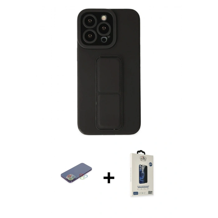 MARSİLYAN™- iPhone 13 Pro Max Kılıf Çekirdek Yansıma - Siyah Bilvis Hayalet Cam Ekran Koruyucu + Renkli Kamera Lens Koruma Cam - MI