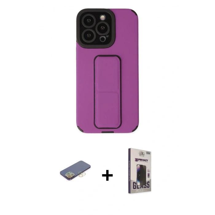 MARSİLYAN™- iPhone 13 Pro Max Kılıf Çekirdek Yansıma - Siyah Bilvis Hayalet Cam Ekran Koruyucu + Renkli Kamera Lens Koruma Cam - SI