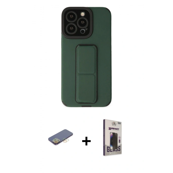 MARSİLYAN™- iPhone 13 Pro Max Kılıf Çekirdek Yansıma - Siyah Bilvis Hayalet Cam Ekran Koruyucu + Renkli Kamera Lens Koruma Cam - SI