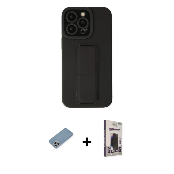 MARSİLYAN™- iPhone 13 Pro Max Kılıf Çekirdek Yansıma - Siyah Bilvis Hayalet Cam Ekran Koruyucu + Shine Kamera Lens Koruma Cam - GI