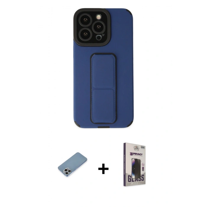 MARSİLYAN™- iPhone 13 Pro Max Kılıf Çekirdek Yansıma - Siyah Bilvis Hayalet Cam Ekran Koruyucu + Shine Kamera Lens Koruma Cam - GI