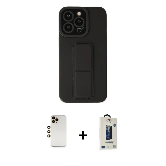 MARSİLYAN™- iPhone 13 Pro Max Kılıf Çekirdek Yansıma - Siyah Bilvis Hayalet Cam Ekran Koruyucu + Shine Kamera Lens - GD