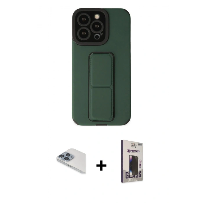 MARSİLYAN™- iPhone 13 Pro Max Kılıf Çekirdek Yansıma - Siyah Bilvis Hayalet Cam Ekran Koruyucu + Pers Alüminyum Kamera Lens - SABE