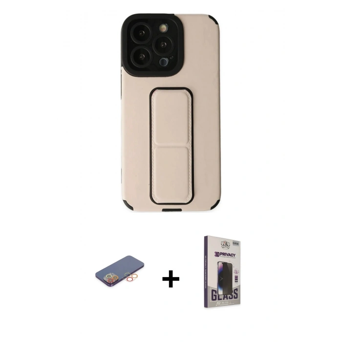 MARSİLYAN™- iPhone 13 Pro Max Kılıf Çekirdek Yansıma - Siyah Bilvis Hayalet Cam Ekran Koruyucu + Renkli Kamera Lens Koruma Cam - TU
