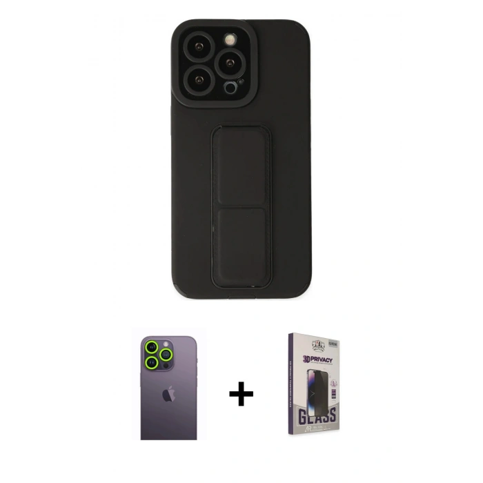 MARSİLYAN™- iPhone 13 Pro Max Kılıf Çekirdek Yansıma - Siyah Bilvis Hayalet Cam Ekran Koruyucu + Neon Fosforlu Kamera Lens - YL