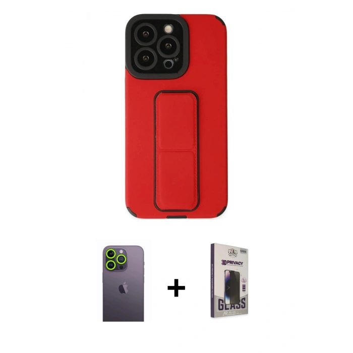 MARSİLYAN™- iPhone 13 Pro Max Kılıf Çekirdek Yansıma - Siyah Bilvis Hayalet Cam Ekran Koruyucu + Neon Fosforlu Kamera Lens - YL