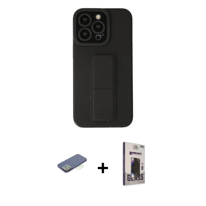MARSİLYAN™- iPhone 13 Pro Max Kılıf Çekirdek Yansıma - Siyah Bilvis Hayalet Cam Ekran Koruyucu + Renkli Kamera Lens Koruma Cam - YL