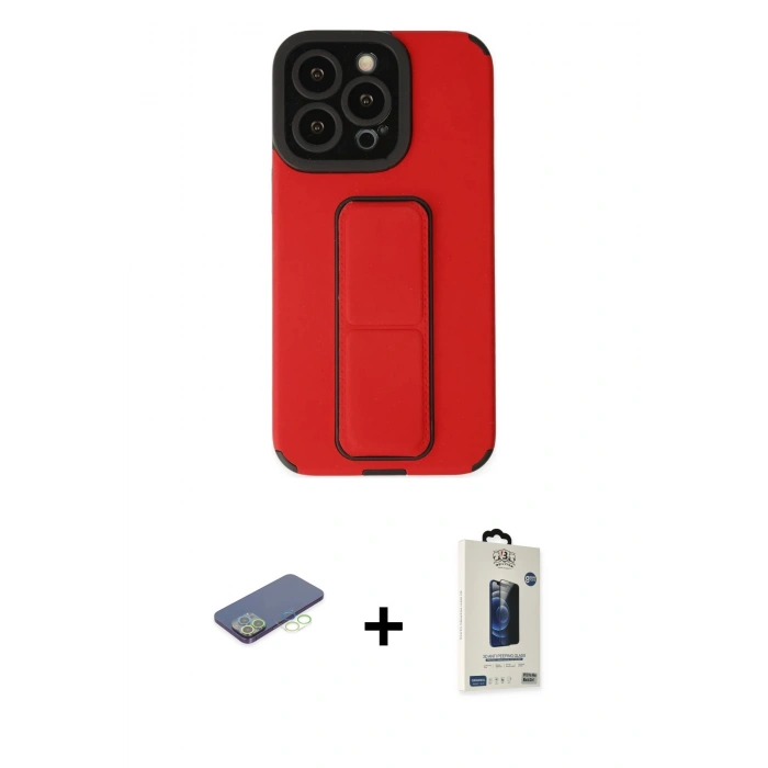 MARSİLYAN™- iPhone 13 Pro Max Kılıf Çekirdek Yansıma - Siyah Bilvis Hayalet Cam Ekran Koruyucu + Renkli Kamera Lens Koruma Cam - YL