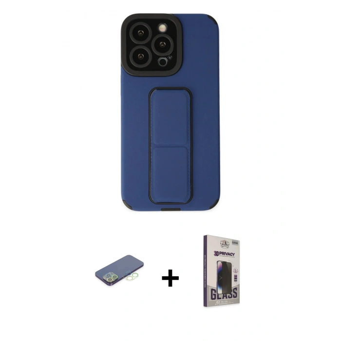 MARSİLYAN™- iPhone 13 Pro Max Kılıf Çekirdek Yansıma - Siyah Bilvis Hayalet Cam Ekran Koruyucu + Renkli Kamera Lens Koruma Cam - YL