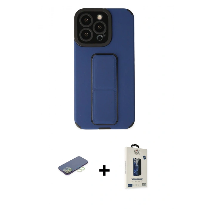MARSİLYAN™- iPhone 13 Pro Max Kılıf Çekirdek Yansıma - Siyah Bilvis Hayalet Cam Ekran Koruyucu + Renkli Kamera Lens Koruma Cam - YL