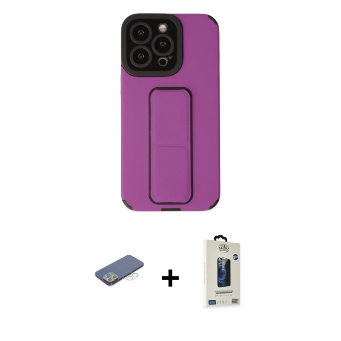 MARSİLYAN™- iPhone 13 Pro Max Kılıf Çekirdek Yansıma - Siyah Bilvis Hayalet Cam Ekran Koruyucu + Renkli Kamera Lens Koruma Cam - YL