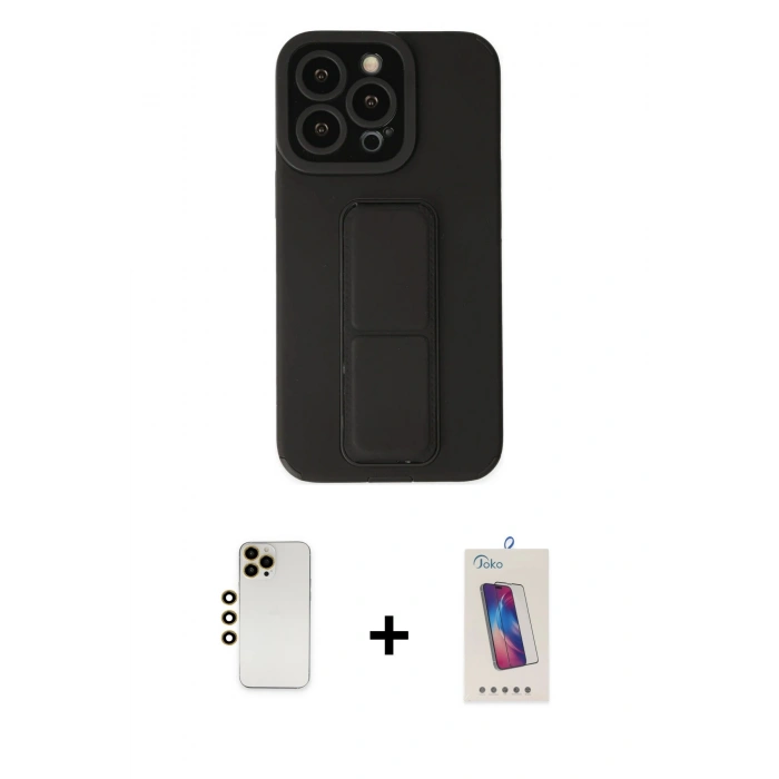 MARSİLYAN™- iPhone 13 Pro Max Kılıf Çekirdek Yansıma - Siyah Joko 5D Cam + Shine Kamera Lens - GD