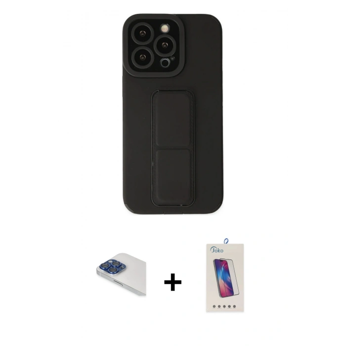 MARSİLYAN™- iPhone 13 Pro Max Kılıf Çekirdek Yansıma - Siyah Joko 5D Cam + Pers Alüminyum Kamera Lens - LT