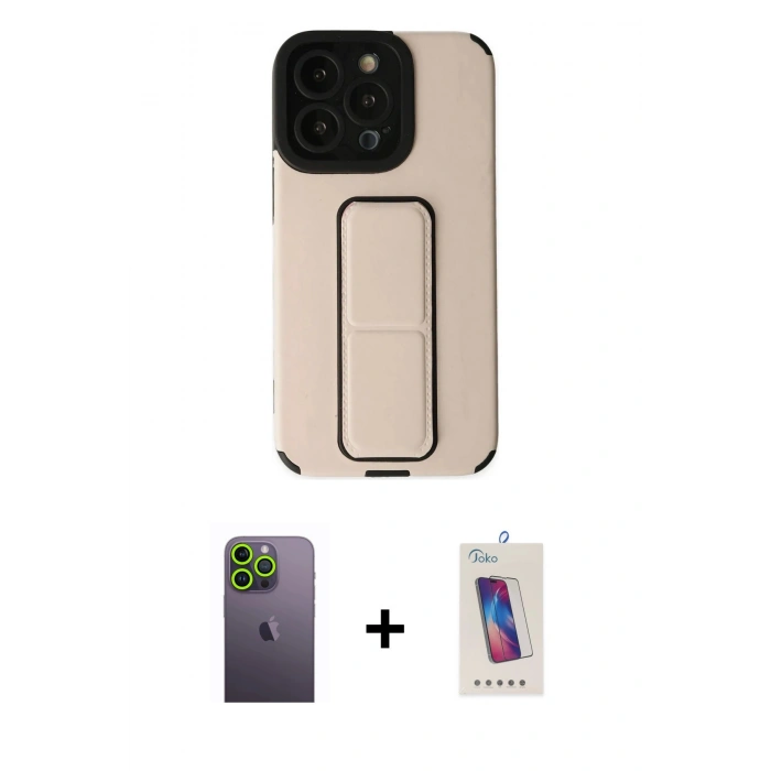 MARSİLYAN™- iPhone 13 Pro Max Kılıf Çekirdek Yansıma - Siyah Joko 5D Cam + Neon Fosforlu Kamera Lens - YL