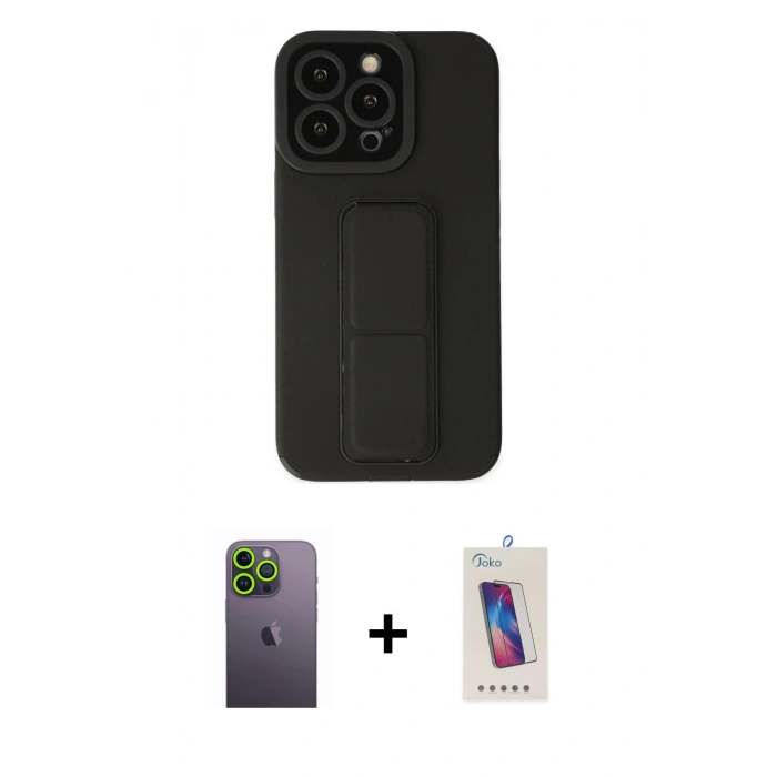 MARSİLYAN™- iPhone 13 Pro Max Kılıf Çekirdek Yansıma - Siyah Joko 5D Cam + Neon Fosforlu Kamera Lens - YL
