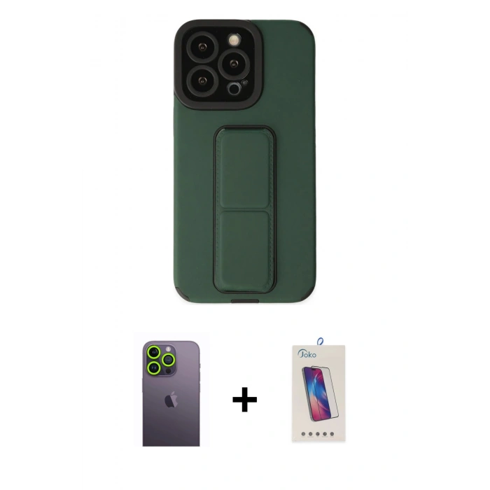 MARSİLYAN™- iPhone 13 Pro Max Kılıf Çekirdek Yansıma - Siyah Joko 5D Cam + Neon Fosforlu Kamera Lens - YL