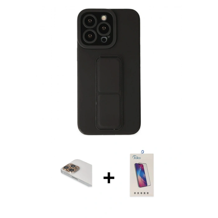 MARSİLYAN™- iPhone 13 Pro Max Kılıf Çekirdek Yansıma - Siyah Joko 5D Cam + Pers Alüminyum Kamera Lens - GD