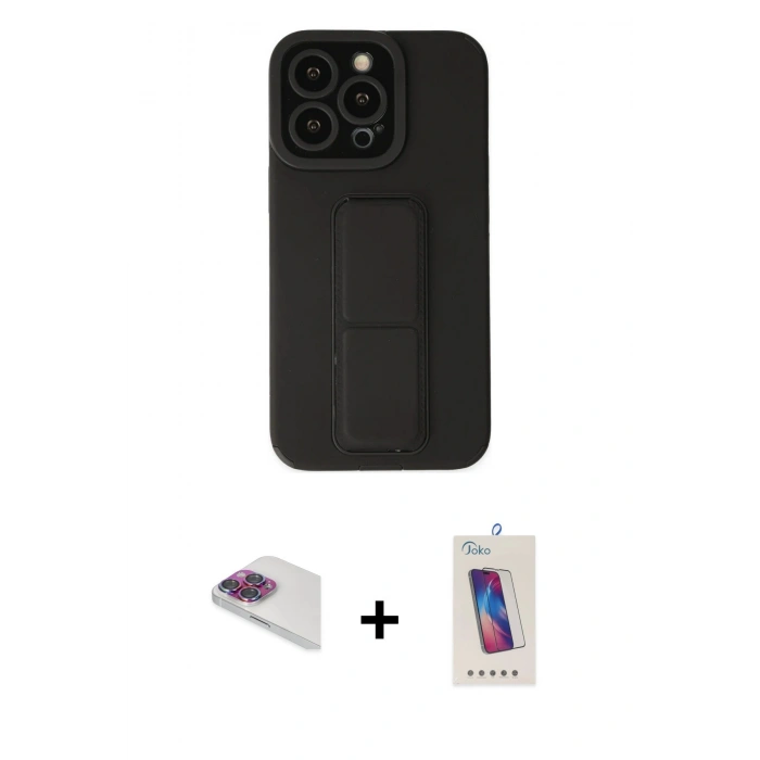 MARSİLYAN™- iPhone 13 Pro Max Kılıf Çekirdek Yansıma - Siyah Joko 5D Cam + Pers Alüminyum Kamera Lens - GI