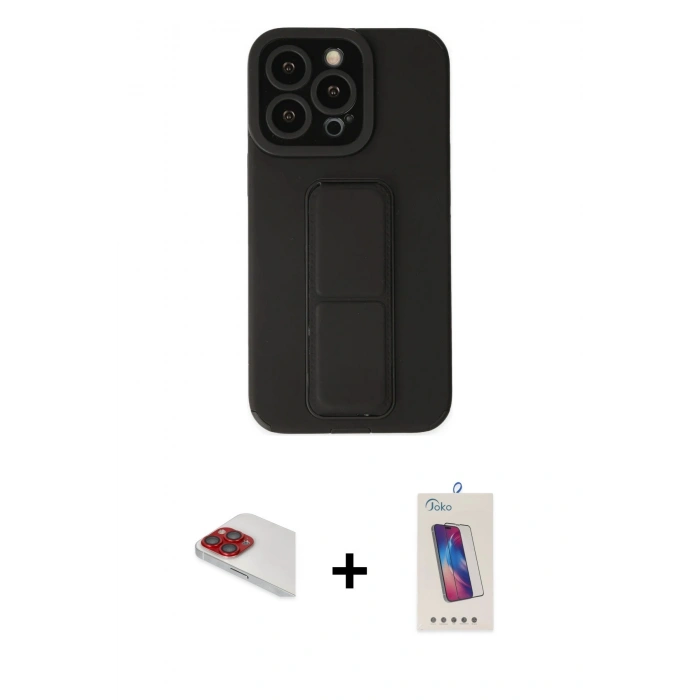 MARSİLYAN™- iPhone 13 Pro Max Kılıf Çekirdek Yansıma - Siyah Joko 5D Cam + Pers Alüminyum Kamera Lens - KI
