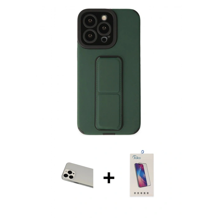 MARSİLYAN™- iPhone 13 Pro Max Kılıf Çekirdek Yansıma - Siyah Joko 5D Cam + Rainbow Kamera Lens Koruma Cam - BZ