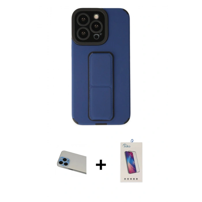 MARSİLYAN™- iPhone 13 Pro Max Kılıf Çekirdek Yansıma - Siyah Joko 5D Cam + Rainbow Kamera Lens Koruma Cam - MI