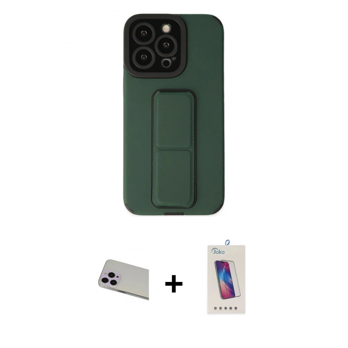 MARSİLYAN™- iPhone 13 Pro Max Kılıf Çekirdek Yansıma - Siyah Joko 5D Cam + Rainbow Kamera Lens Koruma Cam - MR